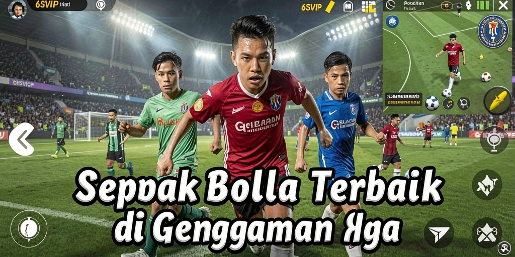 Tangkapan layar utama 6SVIP menampilkan aksi pertandingan sepak bola yang mendebarkan.
