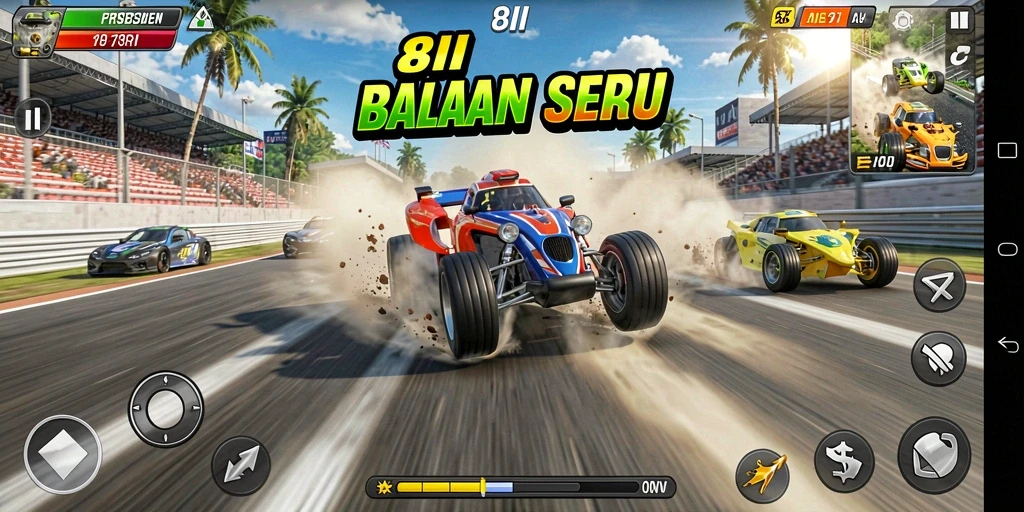 Gameplay Racing mendebarkan dalam 8II yang menampilkan aksi balapan seru.