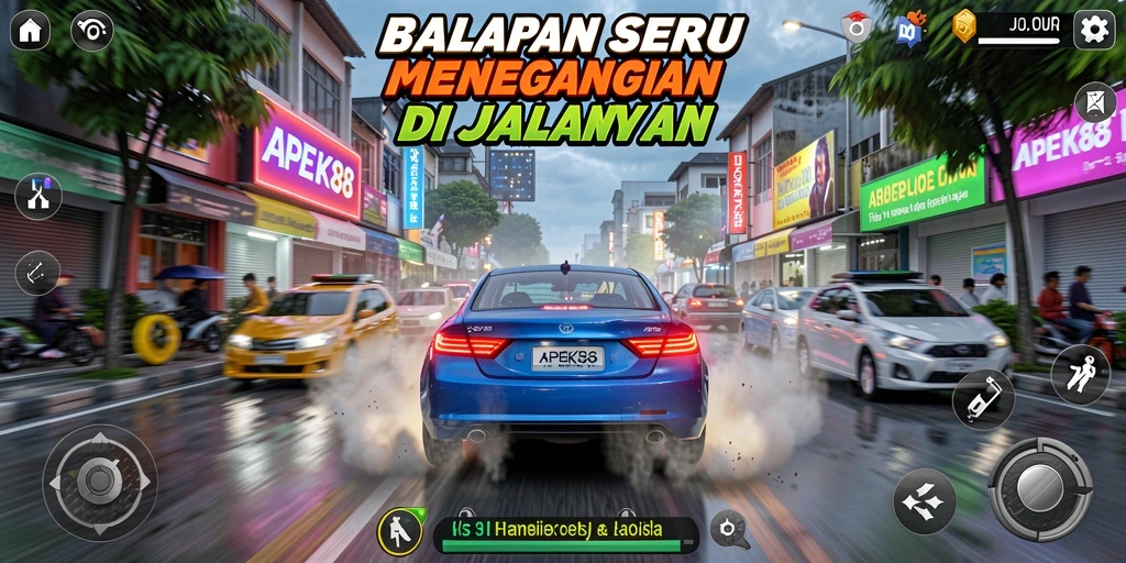 Gameplay APEK88 yang menampilkan balapan seru di jalanan.