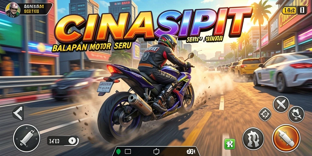 Tampilan seru gameplay balap motor dalam CINASIPIT.