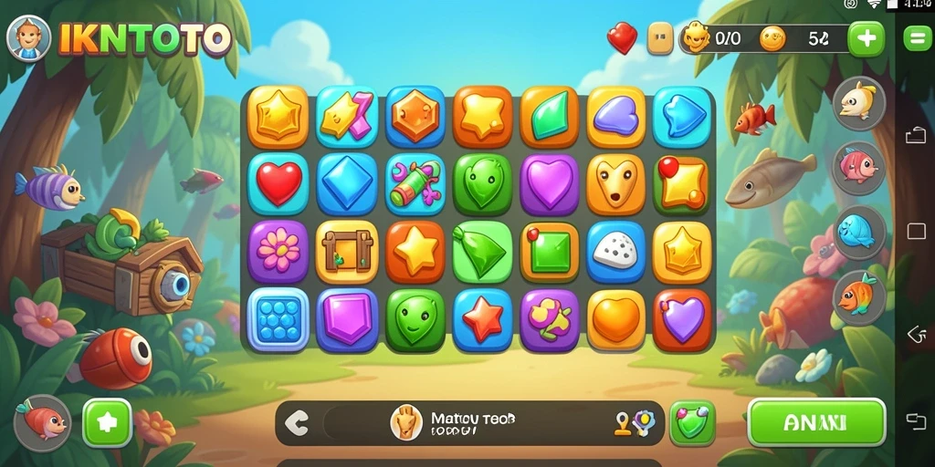 Tampilan gameplay Match-3 IKNTOTO yang cerah dan penuh tantangan.