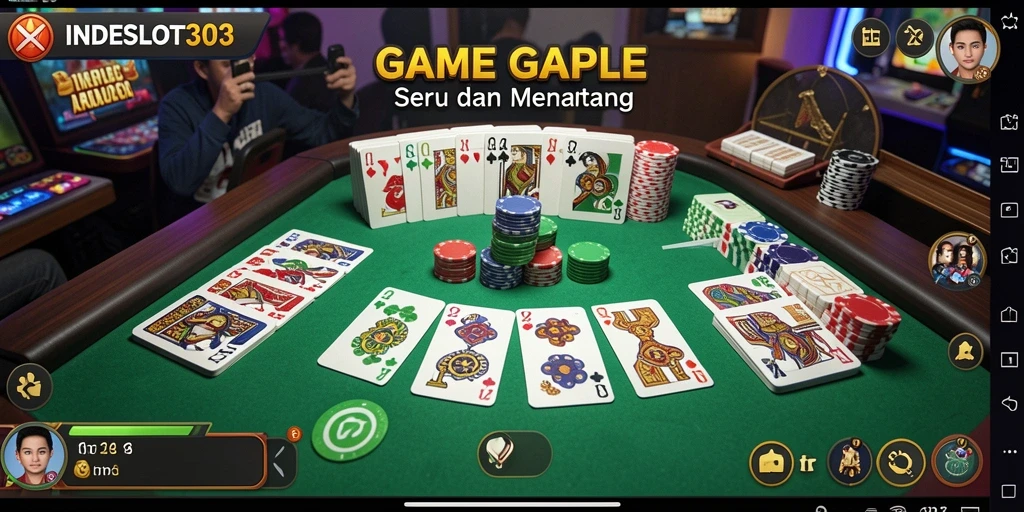 Screenshot INDESLOT303 menampilkan gameplay Gaple yang seru dan interaktif.