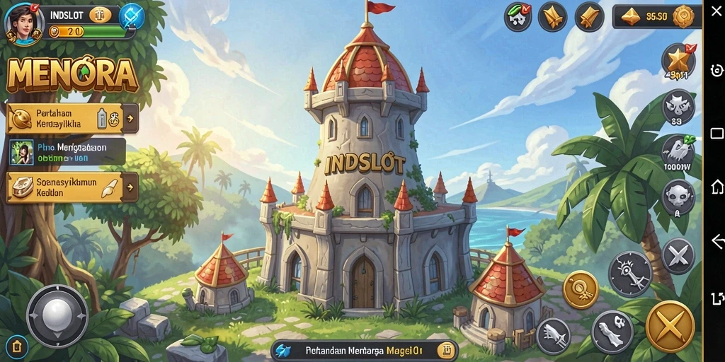 Menggambar strategi untuk melindungi markas dalam gameplay Tower Defense.