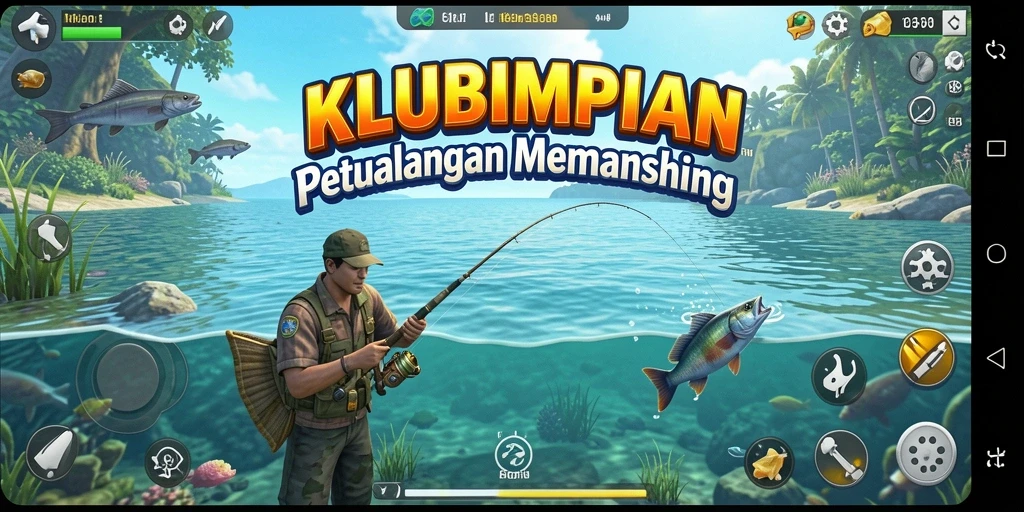 Tampilan gameplay KLUBIMPIAN yang menakjubkan saat memancing.