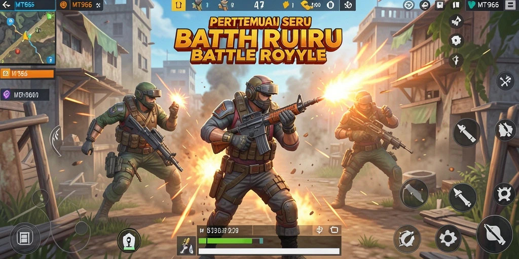 Tampilan seru dari gameplay Battle Royale MT966 dengan aksi mendebarkan.