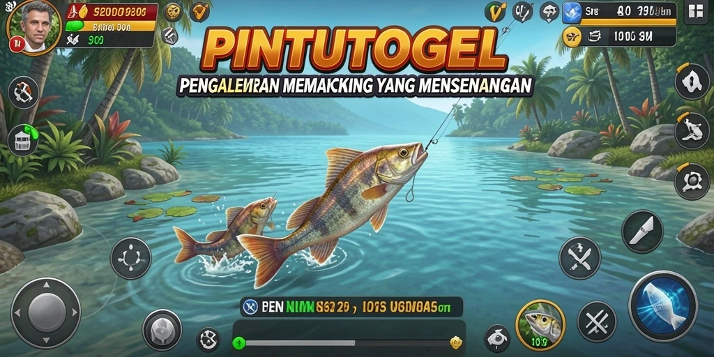Screenshot utama PINTUTOGEL menampilkan gameplay memancing yang seru.