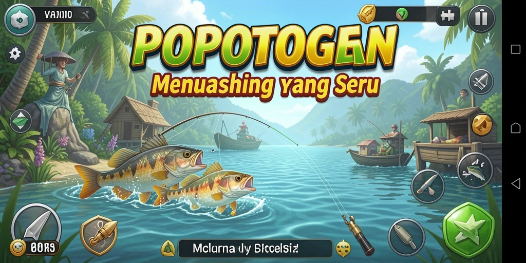 Screenshot POPOTOGEL menampilkan seseorang sedang memancing di danau yang indah.