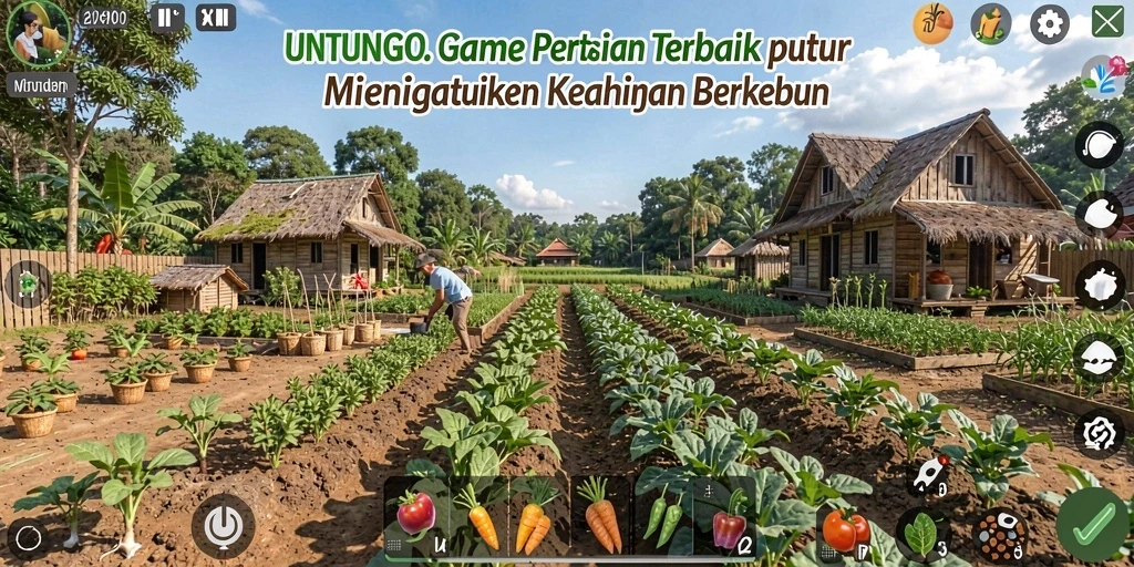 Tampilan gameplay UNTUNGGO yang seru dan menarik dengan pertanian yang subur.