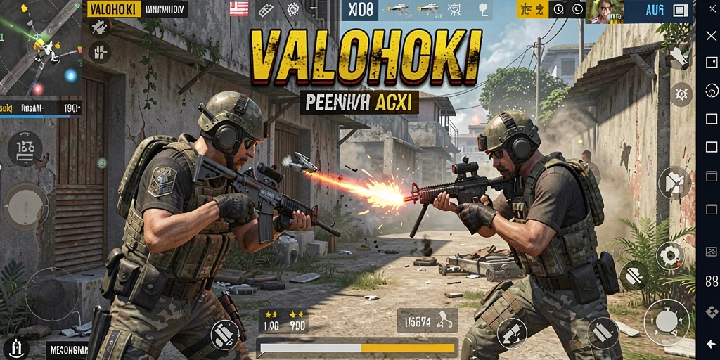 Tampilan gameplay VALOHOKI yang mendebarkan dengan aksi tembak-menembak.